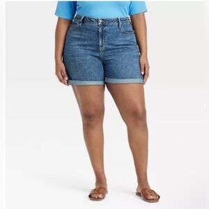 NWOT Ava & Viv Women's High Rise Blue Denim Bermuda Shorts